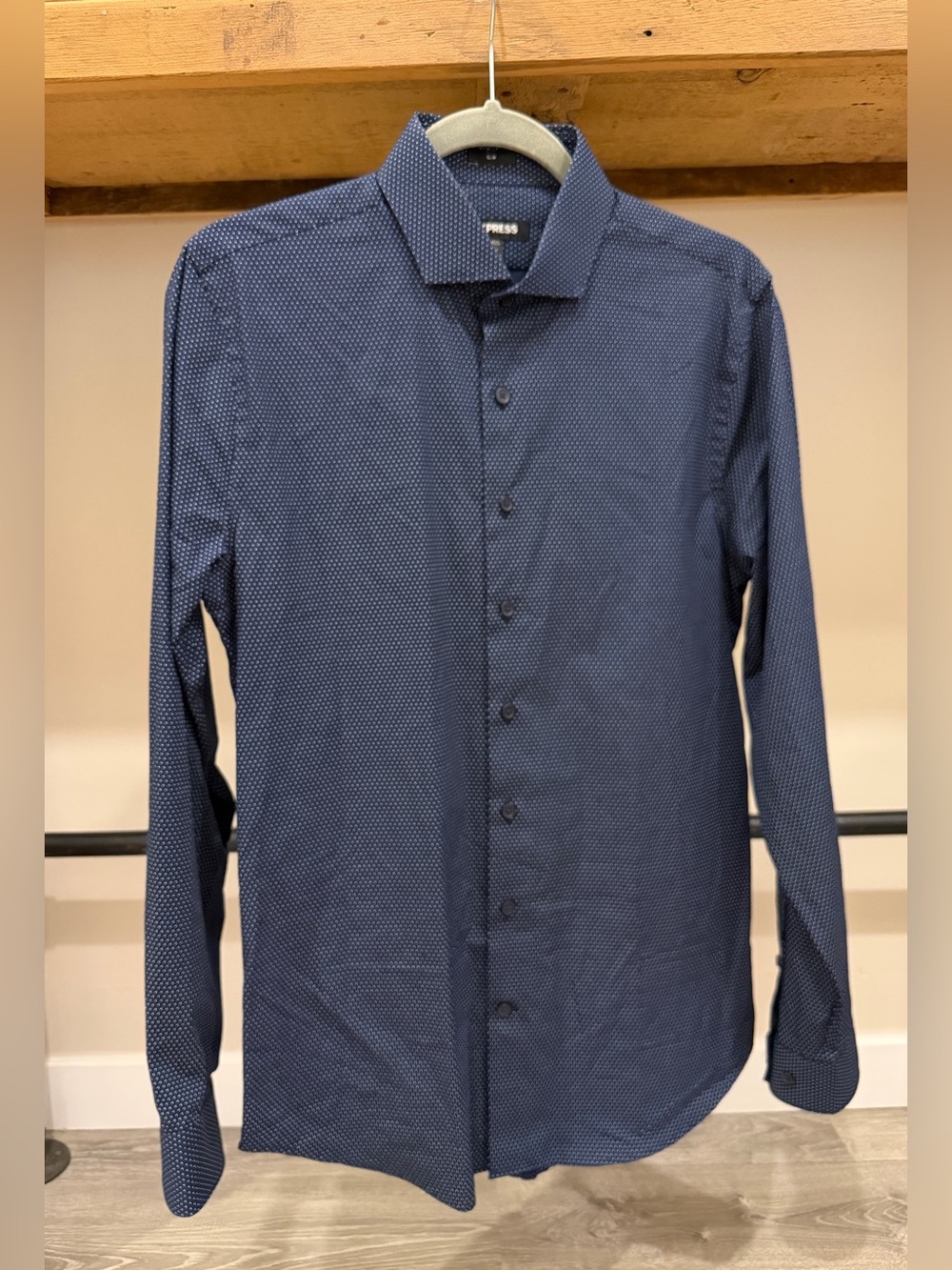 Express Men’s Slim cut Navy Microdot Button-Up Dress Shirt S/P 14-14.5